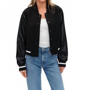 NEW SIX/FIFTY york faux shearling bomber jacket in black
